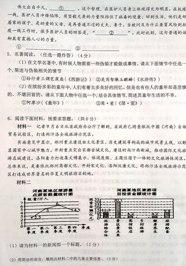 河南省2020年九年级中招镇平二模语文卷（图片版）