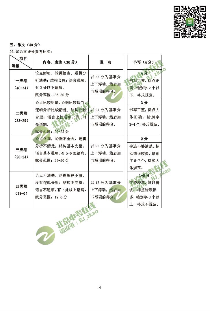 2020年北京市平谷区中考二模语文试卷答案（图片版）