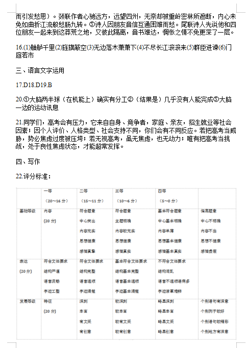 2020届四川省高考语文模拟试题答案（图片版）2